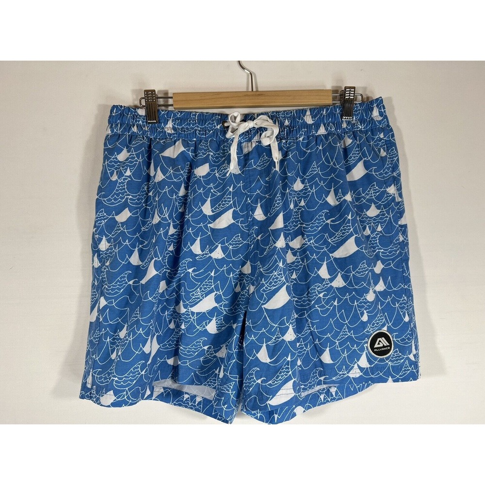 Allyance Board Shorts Mens Large Blue White Ocean Print Cotton Blend Surf Beach